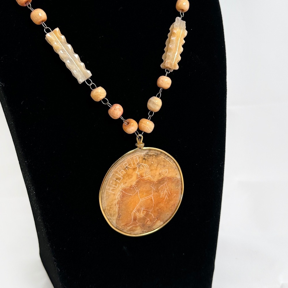 Vintage Custom Engraved Carnelian Intaglio Pendant Necklace Toasting Figure View 6